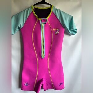 Speedo Pink and Mint Short Sleeve Kids One-Piece Swim Suit